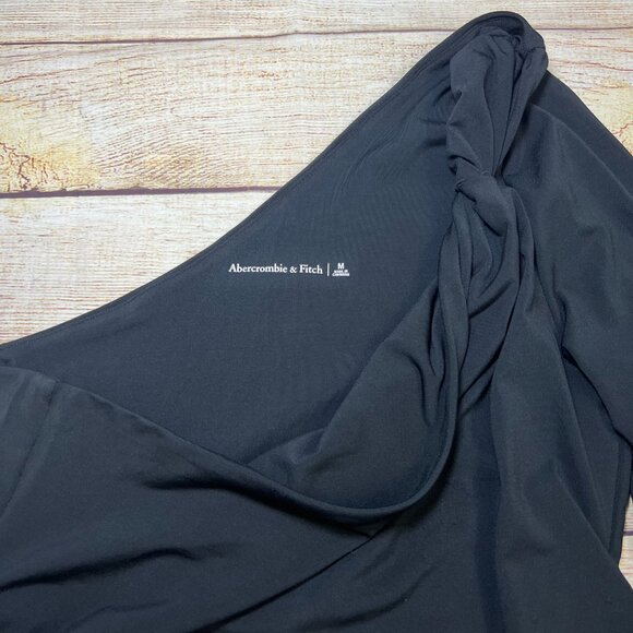 Abercrombie & Fitch Black One Shoulder Bodysuit Size M Long Sleeve Ruched - Picture 9 of 11